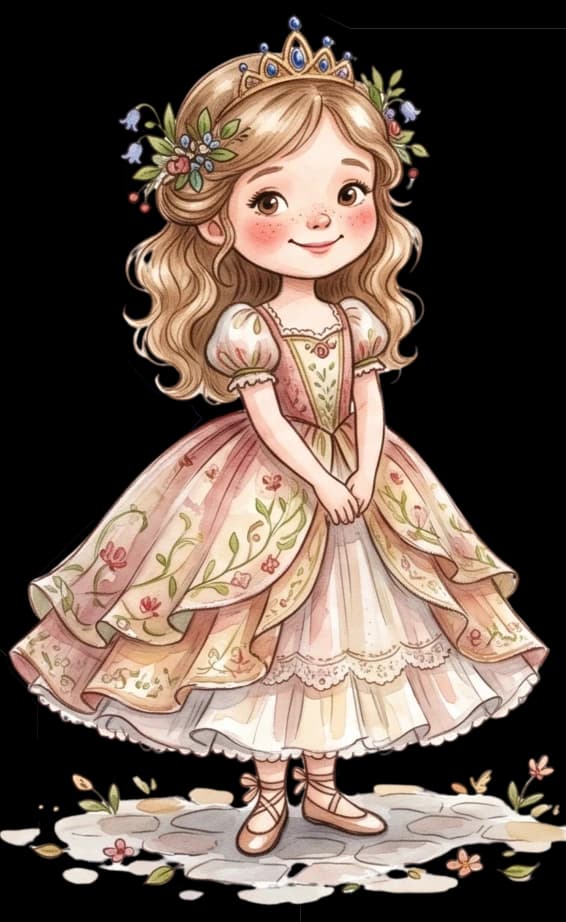 Young princess in floral dress and crown — Storybook Photos